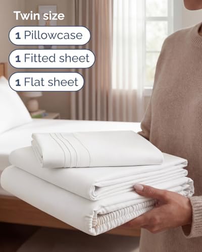 Twin Size 3 Piece Sheet Set - Breathable & Cooling Sheets - Antique White - Image 3