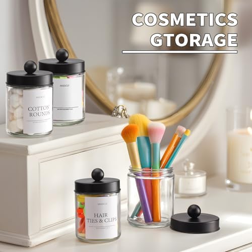 Bathroom Organizers and Storage,4 Pack,48 oz Total,Bathroom Accessories,Bathroom Decor,Bathroom Storage and Organization,Qtip Holder for Room Decor Aesthetic (Black lids) - Image 4