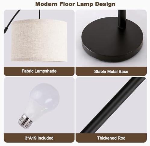 Netin Arc Floor Lamp with Remote, 3 Light Floor Lamp for Living Room Bright Lighting, 3 Color Temperature, Dimmable Tall Standing Lamp, Mid Century Tree Floor Lamp for Bedroom Office - Image 6