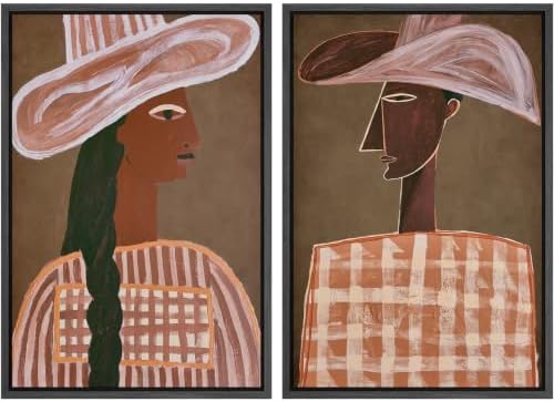 SIGNWIN Framed Canvas Print Wall Art Set Cowboy Cowgirl Portrait Illustrations Modern Minimal Decorative for Living Room, Bedroom, Office - 24"x36"x2 BLACK by SIGNWIN