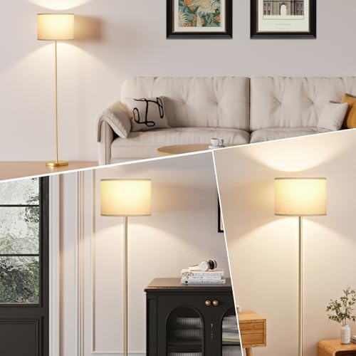 Ambimall 60'' Modern Floor Lamp with Shade, Tall Lamps for Living Room, Bedroom, Office, Dining Room, Beige Shade with Gold Pole(Without Bulb) - Image 6