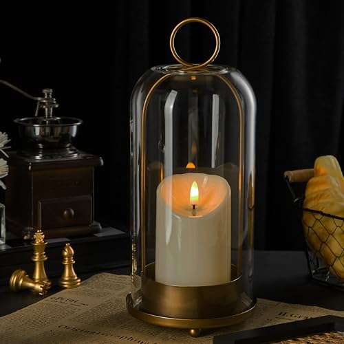 5"&4" Metal Candle Holder with Handmade Glass Dome in Brass & 2 Timer Candles, Set of 2 Versatile Hurricane Glass Candle Holders for Pillar Candles & Plants - Image 4