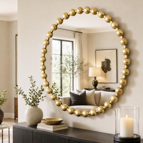 Madison Park 36 inch Gold Round Mirror, Round Mirrors for Wall Decor, Metal Frame Circle Mirrors for Bathroom, Living Room, Circle Wall Metal Art Mirror - Image 3