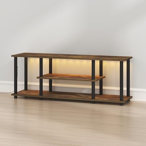 Furinno Turn-N-Tube 3-Tier No Tools TV Stand with LED Lights, Amber Pine - Image 5