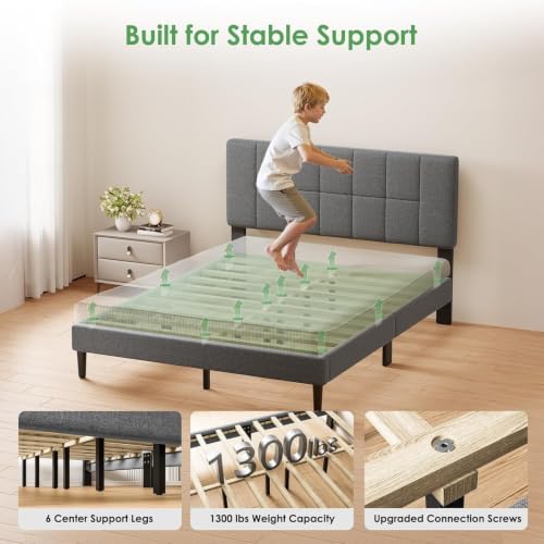Marsail Queen Size Bed Frame - Upholstered, Adjustable Headboard,6"-12" Mattress Fit, 1300 lbs Capacity, Sturdy 12-Leg Wood Construction, Easy Assembly, Dark Gray - Image 6