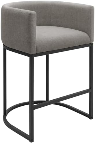 Counter Height Bar Stools, 24 Inch Seat Height Barstools for Dining Room, Fabric Upholstered Bar Chair for Kitchen Island, Linen Counter Stools with Metal Legs, Gray by KRAMZMINGQualityHome