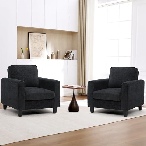 Accent Chairs Set of 2 for Living Room, Mid Century Modern Upholstered Living Room Chair, Chenille Reading Armchair for Apartment, Waiting Room, Office, Black by choairy