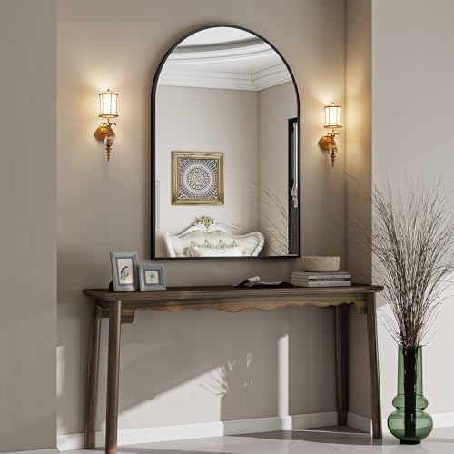 VooBang Large Arched Wall Mirror, 30 x 48 inch Arch Bathroom Mirror Black by VooBang