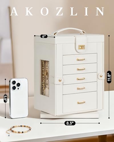 AKOZLIN 6-Tier Jewelry Box Organizer 5 Drawers Storage M-L White - Image 6