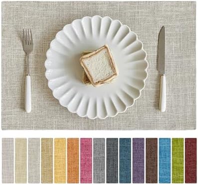 Softalker Faux Linen Cloth Placemats Set of 4-12 x 18 Inch, Beige by Softalker