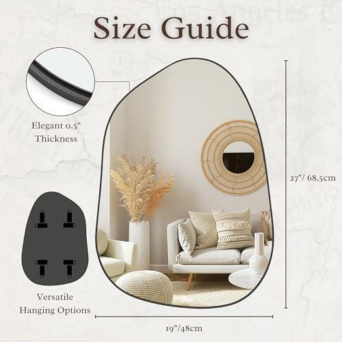 PERFNIQUE Irregular Wall Mirror Asymmetrical Mirror, 27''x19'' Black Mirror for Bathroom Bedroom Living Room Entryway, Decorative Modern Wall Decor, Wall Mounted Mirror (Black, 27''x19'') - Image 3