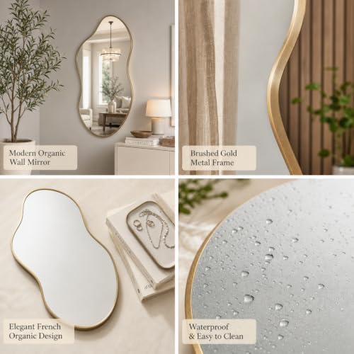 Irregular wall Mirror 26"x46" Gold Asymmetrical Mirror - Image 4