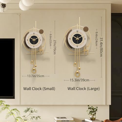 Modern Wall Clock for Living Room,Large Gold Decorative Wall Clock with Light,Creative Silent Clock Battery Operated for Kitchen/Entryway/Bedroom/Office/Dinning Room Metal Wall Decor - Image 3