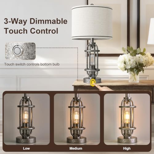 G-SAFAVA 23.75'' Table Lamps Set of 2 for Living Room Bedroom Industrial Farmhouse Metal Touch Lamps with USB A+C Ports, Night Light Vintage Nightstand Bedside Lamp, Bulbs Included, Antique Silver - Image 5