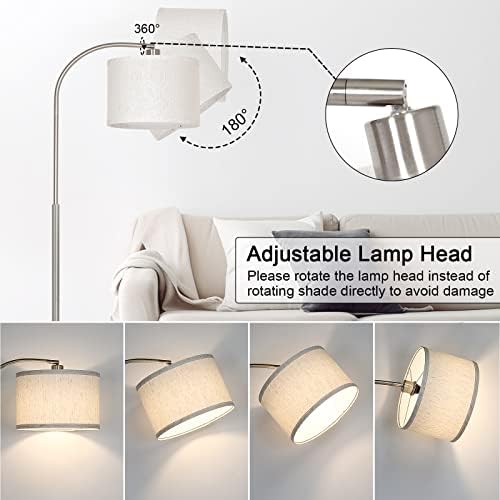 Arc Floor Lamp, Dimmable Floor Lamp for Living Room, Standing Lamp with Adjustable Drum Shade, Tall Pole Lamp for Bedroom Study Room Office, 9W 3000K LED Bulb Included - Image 5