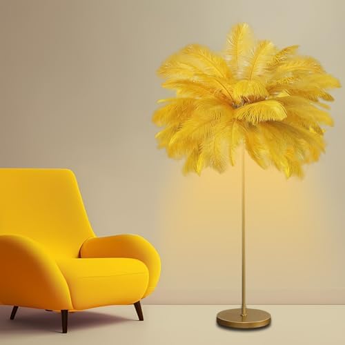 Feather Floor Lamp,Fluffy Ostrich Feather Floor Lamp for Bedroom,3 Color Temperatures Led Corner Modern Floor Lamps for Living Room Christmas Home Decor House Warming Gifts,63″ Height(Golden) by Unknown