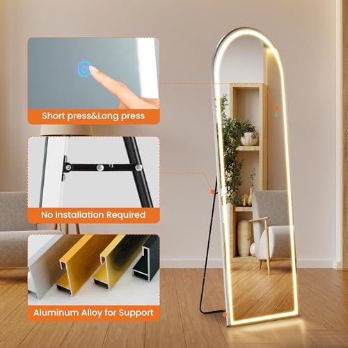 Sweetcrispy Arched LED Full Length Floor Mirror, 60"x16" Full Body Mirror - Image 2