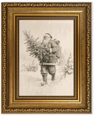 AVECCO Santa Claus Carrying Christmas Tree Framed Canvas Wall Art 8x10 In by Unknown