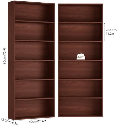 FOTOSOK 6 Tier Tall Bookshelf and Bookcase, Open Display Shelves,Cherry 2PK - Image 2