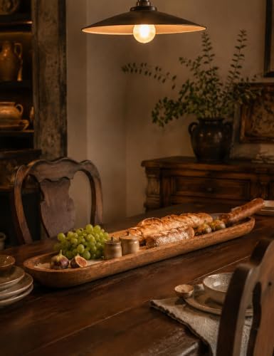 40 Inch Decorative Wooden Dough Bowl, Wooden Bowls, Large Long Hand Carved Rustic Bread Key Bowl, Wooden Tray, Dough Bowls for Decor, Decorative Bowl for Living Room Dining Room Kitchen Table - Image 5