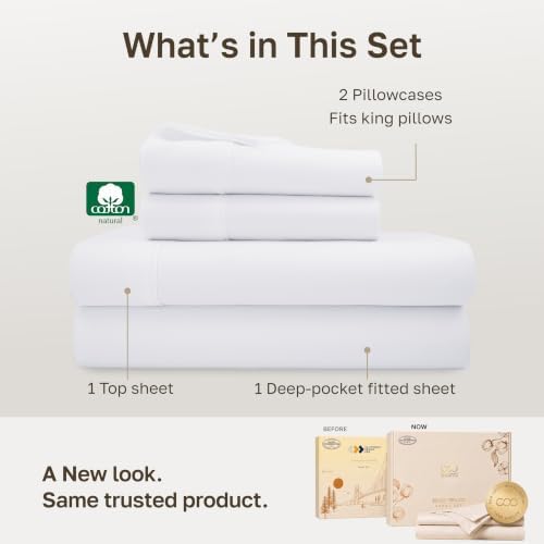 California Design Den Soft 100% Cotton Sateen King Size Sheets Set, White - Image 3