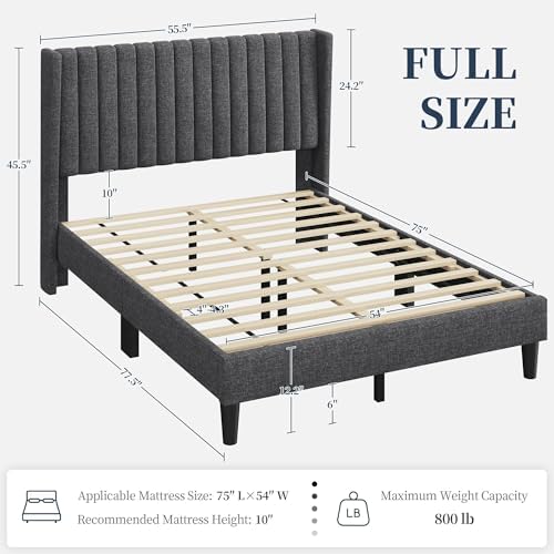 Yaheetech Full Bed Frame with Headboard, Dark Gray Channel-Tufted Platform - Image 2