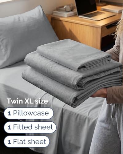 Twin XL 3 Piece Sheet Set - College Dorm Room Essentials - Heathered Grey - Image 3