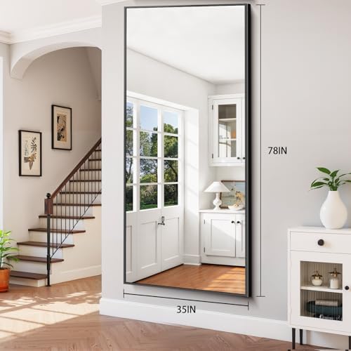 78"x35" Floor Mirror Full Length - Standing Mirror with Aluminum Alloy Frame, Large Body Mirror for Bedroom, Living Room, Wall Mounted or Leaning - Image 5