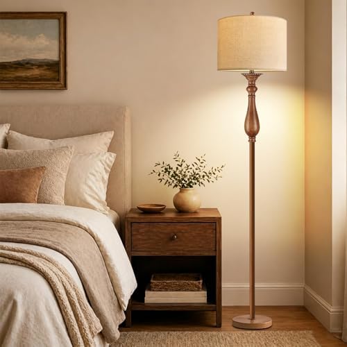 AHDWDW Floor Lamp for Living Room Bedroom,Mid-Century Modern Floor Lamp with Fabric Shade,Farmhouse Boho Floor Lamps with Remote,Dimmable & Adjustable Color Temperature Standing Tall Lamp for Corner - Image 5