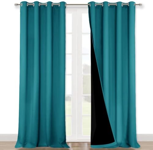 NICETOWN 100% Blackout Curtains for Windows, Pack of 2, Peacock Teal, 52" W x 102" L, Super Heavy-Duty Black Lined Total Darkness Drapes for Bedroom, Privacy Assured Window Treatment for Patio by NICETOWN