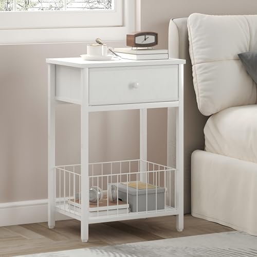 White Small nightstand, White Nightstand, Side Table for Small Spaces, 2 Tiers Storage Shelves End Table, Night Stand for Living Room, Bedroom, Dorm LNT0061W by Unknown