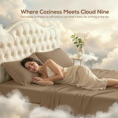 Full Sheets Set, 4 Pieces 16" Deep Pocket Hotel Luxury Bed Sheets, Sand - Image 4