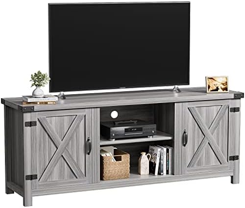 YESHOMY Modern Farmhouse TV Stand with Barn Door for 65 Inch TV, Gray Wash - Image 6