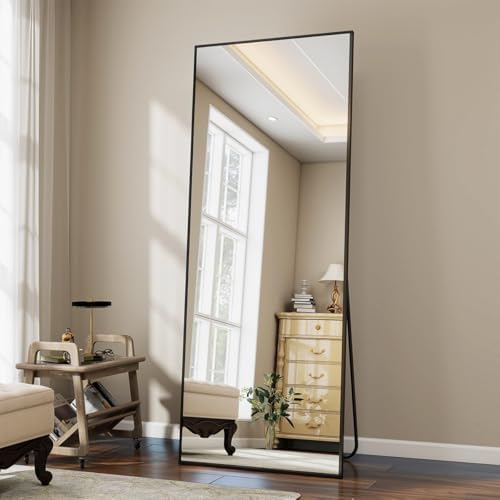 VooBang 68" x 22" Full Length Mirror, Floor Body Mirror with Stand Aluminum Alloy Frame, Standing Hanging or Leaning for Bedroom Living Room, Black by VooBang