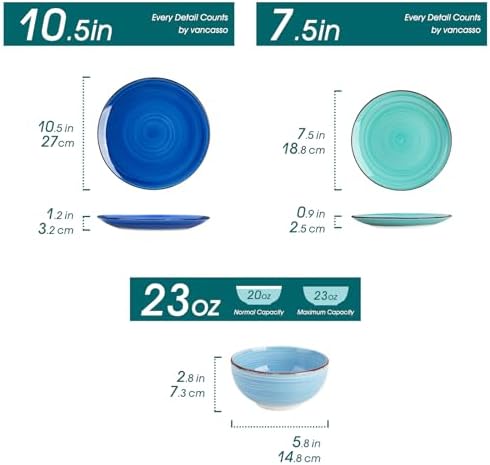 vancasso Bonita Dinnerware Sets 12 Pieces for 4, Ceramic Dishes Set Blue - Image 2