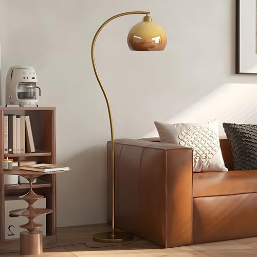Gold Arc Floor Lamp with Orange Glass,61.8” Arch Lamp for Living Room by BOFEA