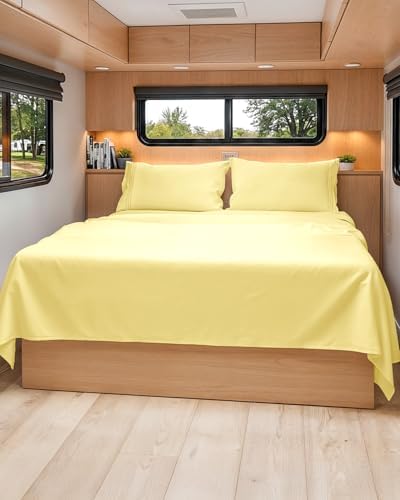 Short Queen Size 4 Piece Bed Sheet Set - RV Short Queen Sheets - Yellow by CGKUnlimited