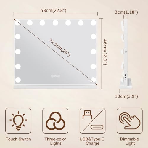 FENCHILIN Vanity Mirror with Lights, Hollywood Lighted Makeup Mirror with 15 Dimmable LED Bulbs for Dressing Room & Bedroom, Slim Metal Frame Design, Tabletop White - Image 6