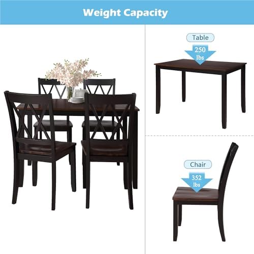 Harper & Bright Designs 5-Piece Wood Dining Table Set for 4, Kitchen Furniture Set with 4 High Back Dining Chairs for Small Places, Espresso+Black - Image 7