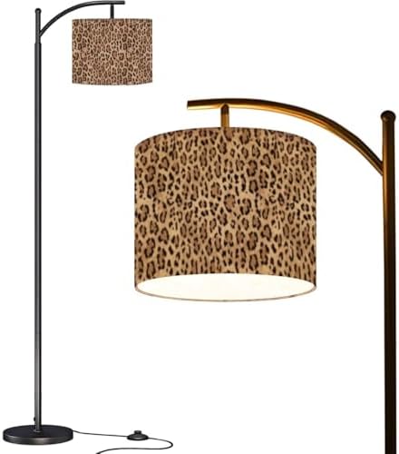 Arc Floor Lamp Leopard Seamless Pattern Animal Print Modern Tall Standing Lamp Dimmable with Remote Adjustable Drum Shade Footswitch for Living Room Bedroom Office by Unknown