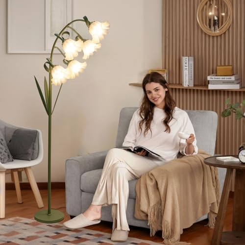 Flower Floor Lamp for Living Room, Arc Floor Lamp with 5 E26 LED Bulbs, Cute Green Floral Standing Lamp with 3 Color Modes, Foot Switch, Tall Modern Lamp for Kids Girls Bedrooms - Image 2