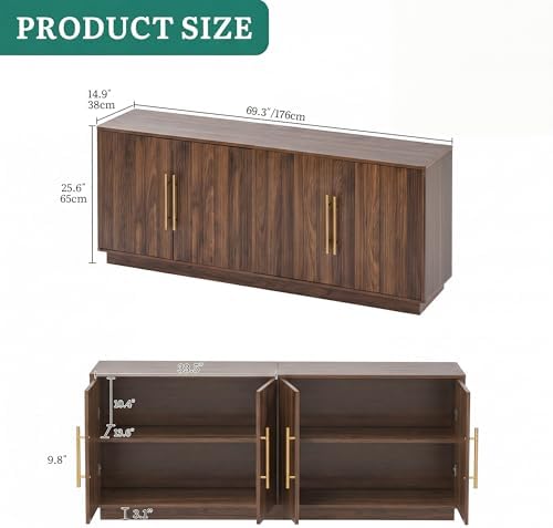YITAHOME 70" TV Stand for up to 80" TVs with 4 Fluted Doors, Natural Oak - Image 2