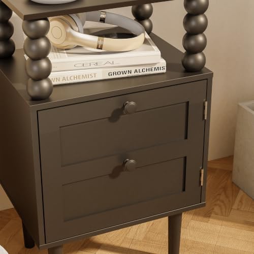 Nightstand with Storage Drawer and Open Wood Shelf,Solid Wood Legs (Black) - Image 7
