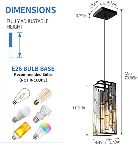 Black Pendant Lighting Modern Pendant Light, Mini Crystal Chandeliers,Adjustable Pendant Light Fixture for Kitchen Island Dinning Room Bedroom (3 Pack) - Image 3