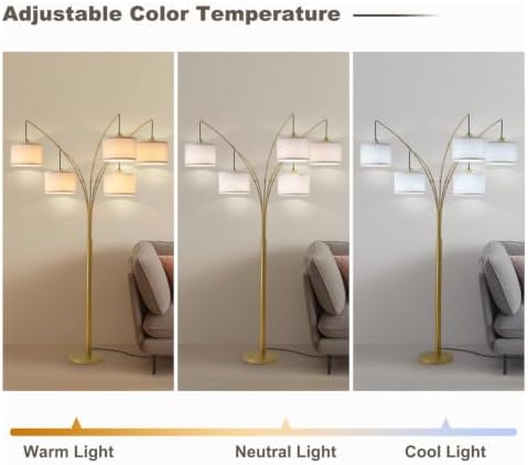 Gold Floor Lamps for Living Room, 4000LM Super Bright Arc Floor Lamp with Remote Control, Large Tall Floor Lamps with Stepless Dimmable, 80" Mid Century Tree Floor Lamp for Bedroom, Office - Image 5