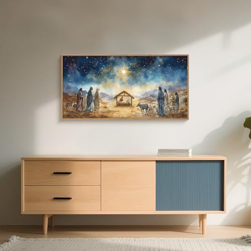 LHIUEM Large Bible Christian Religious Framed Canvas Wall Art Set,Birth of Jesus Nativity Wall Decor,Christmas Mary and Joseph Artwork for Living Room,Bedroom,Dining Room,Office -20"x40"x3 - Image 4