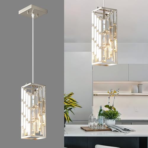 Brushed Nickel Pendant Lighting Modern Pendant Light, Mini Crystal Chandeliers, Adjustable Pendant Light Fixture for Kitchen Island Dinning Room Bedroom (1 Pack) by FDPBY