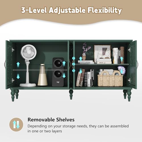 ARTPOWER 61.8" Hollow Carved Accent Cabinet with 4 Doors for Living Room - Image 6