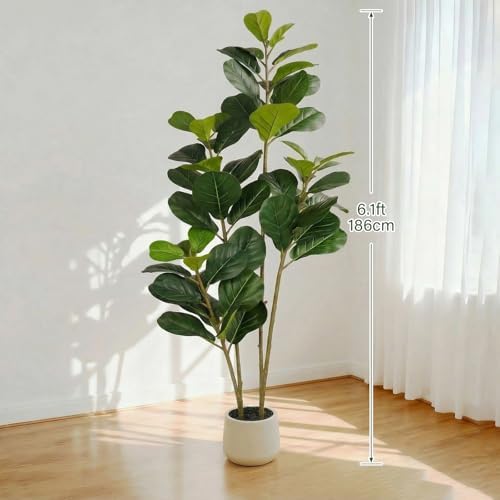 6FT Artificial Fiddle Leaf Fig Tree for Indoor Home Office Decor-Realistic Fake Ficus Tree in Black Planter,Faux Plant with Lifelike Trunk&Leaves for Living Room,Housewarming Gift - Image 2