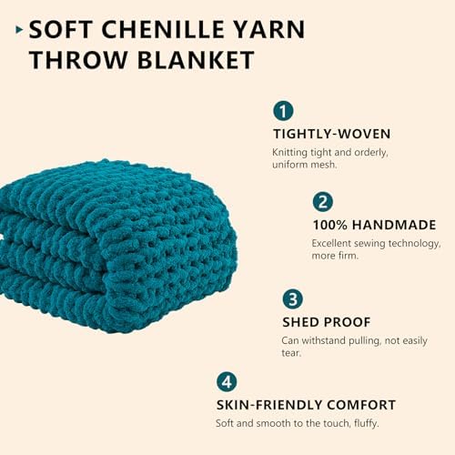 L'AGRATY Chunky Knit Throw Blanket for Couch, 60'' x 80'' Knit Throw, Teal - Image 2